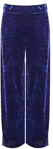 Ladies Plus Size Wide Leg Velvet Palazzo Elasticated Waist Pants Women's Street Fashion Flared Wide Leg Style Pocketed Lightweight Velour Velvet Trousers UK 14-28 Royal Blue