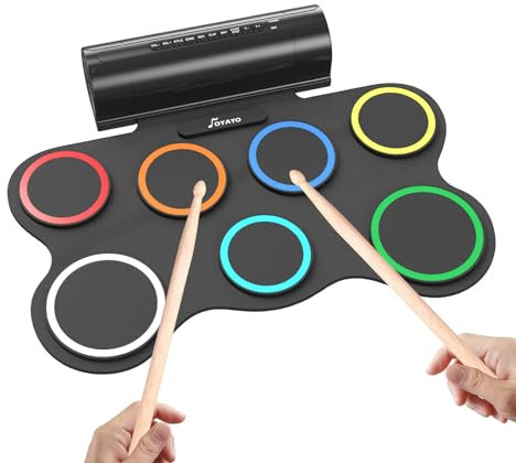 OYAYO Schlagzeug Elektronisch, 7 Pads Faltbares Elektronisches Schlagzeug mit Drumsticks und Dual Speakers, Farbe Tragrbares Elektrische Drum set für Kinder, Anfänger Geburtstag und Geschenk