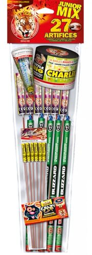 SPARKLERS CLUB Assortiment de 27 Feux d'artifice Sachet Junior Mix, Volcan, tourbillons Volants et Compact. Idéal pour Vos évènements, pour Enfant & Adulte, Effet Garanti - Catégorie F1