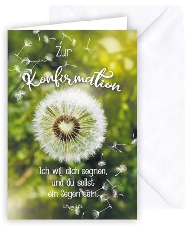 KE - Klassische Glückwunschkarte zur Konfirmation für Jungen und Mädchen, inkl. Umschlag, DIN B6 Format, Konfirmationskarte, Motiv: Pusteblume