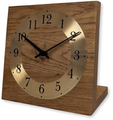 Natuhr Tischuhr Eiche Buche Holz - Knick - Massivholz Design 17,5 x 17,5 cm (Funk-Uhrwerk, Eiche dunkel geölt)