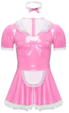 Yihuimin herr maid kostym wetlook klänning sissy läderklänning kortärmade klänningar uniform underkläder underkläder negligé