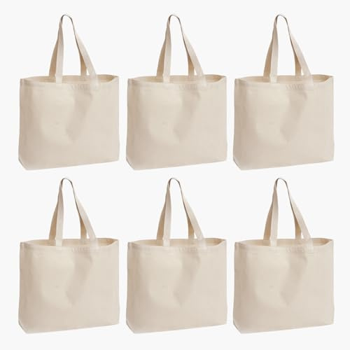 Mythosurge 6 Stück Baumwolltasche Jutebeutel Groß - Stoffbeutel Unbedruckt, Personalisierung Möglich – Bestickung oder Bemalung