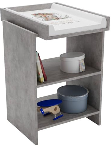 CraftPAK Winkelkommode mit abnehmbarem Wickelaufsatz - Wickeltisch SET mit Wickeltischaufsatz und Wickelunterlage - Wickeltisch Baby - Wickelregal - Kommode grau mit 2 Regalen