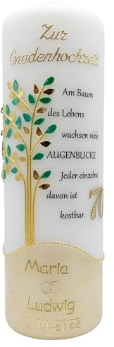Hochzeitskerze GNH-01 Gnadenhochzeit 70 Jahre inkl. Namen und Datum in vers. Farben