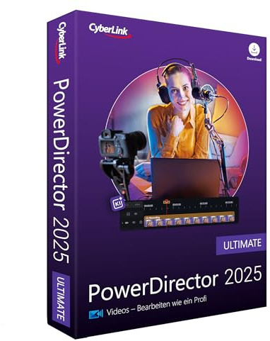 CyberLink PowerDirector 2025 Ultimate Professionelles Videobearbeitungsprogramm für PC mit Greenscreen und tausenden Effekten Fotoshow Für jede Filmproduktion Screen Recorder Windows [Box]