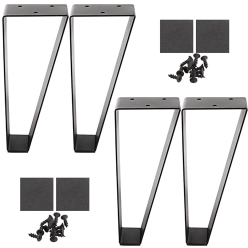 LDXDRU 4 Pack 8 Inch / 20cm Trapezoid Metal Furniture Legs, Black Coffee Table Legs with Non-Slip Pads, Heavy Duty Bench Legs Desk Feet for DIY Furniture Sofas Cabinets