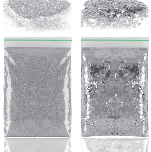 100 g glitter per fai da te, glitter argento, glitter per fai da te, polvere glitter per trucco, viso, artigianato, nail art, fai da te