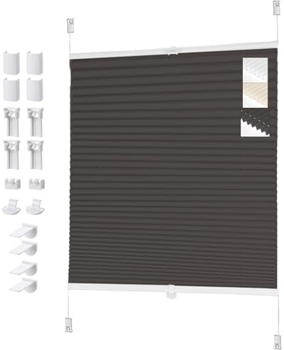 Plissee Klemmfix ohne Bohren mit Klemmfix (Grau, B60cm x H100cm) Faltrollo Plisseerollo Jalousie für Tür & Fenster Blickdicht Sichtschutz Sonnenschutz Fertifplissee Rollo