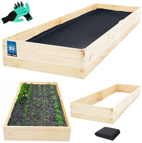 KOTARBAU® Upphöjd planteringskruka i trä för blommor, 120 x 100 x 18 cm, växtkrukor brun, naturlig färg, 240 x 100 x 27 cm