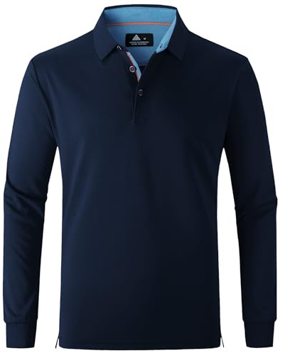 zitysport Polo Hombres Manga Larga Transpirable Secado Rápido Camisas de Manga Larga Hombres Verano Botón Camisetas para Hombres Casual Sport Shirt Basic Regular Fit Golf Camisas(XL Azul Oscuro)