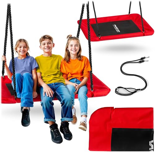 Neo-Sport Altalena a nido per esterni, 110 x 70 cm, altalena sospesa con struttura, carico massimo 150 kg, impermeabile, rettangolare, rosso, nero
