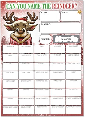 Pack of 10 Reindeer Charity Cards - A5 Size - 40 Squares and Scratch Off Winner for Fundraising