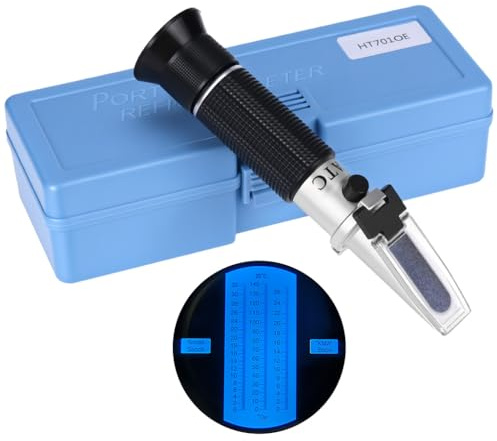 QWORK® refractometer 0-140 °Oechsle, 0-32% Brix & 0-25°KMW/Babo – professional sugar measuring device with ATC for viticulture, must & fermentation