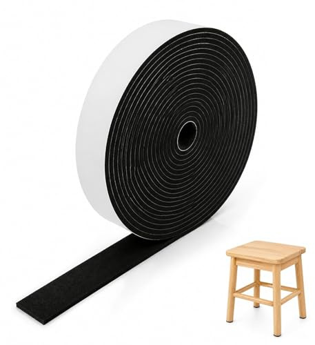 Fieltro Adhesivo Muebles 20 mm x 5 m, Rollo de Deslizadores de Fieltro Adhesivo para Muebles, Negro, Almohadillas Antirrayas de 2 mm para Cortar a Medida y Proteger Suelos