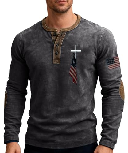 DENGJIAMY Herr kristen kors Henley tröja Jesus tro t-shirt | Golfbana, sportaktiviteter, vardagligt kontor, löpfel, höstvisning, daglig pendling, företag, långärmad, höstlager