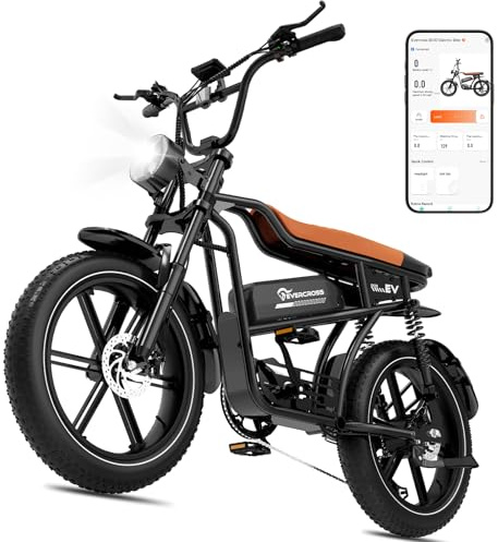 EVERCROSS EK30 Vélo Electrique pour Adultes, 20 x 4.0 Vélo Electrique à Gros Pneus, Jusqu'à 25KM/H, 48V 15AH Batterie Amovible, 7 Vitesses, Tout-Terrain Electrique pour la Neige de Montagne