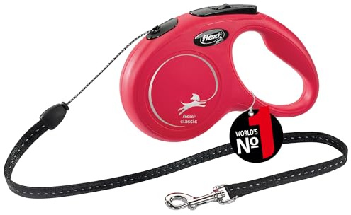 flexi Classic S | 5 m Retractable Cord Leash for Dogs up to 12 kg | Red | Retractable Dog Lead | Weight: 160 g | Dimensions: 9.6 x 16.2 cm
