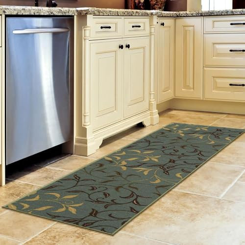 Ottomanson Ottohome-Kollektion Teppichläufer mit Gummirückseite und modernem Blätter-Design, 50 cm x 150 cm, Farbe Meerschaum