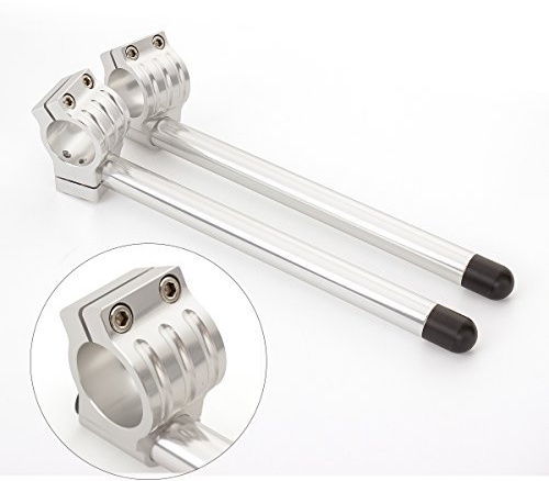 Rzmmotor 38mm 7/8 Motorcycle Aluminum CNC Regular Fork Tube Clip On Handlebar Replaceable Fit for YAMAHA FZR 400/600 KAWASAKI NINJA 600/750/900 1985-1992 Universal Bike Cafe Racer Silver