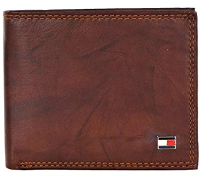 Tommy Hilfiger mens Slim Leather Passcase Wallet With Removable ID Window Tan Huck