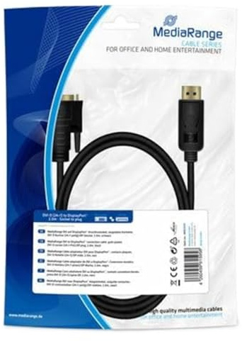 MediaRange DVI på DisplayPort-kontakt anslutningskabel med guldpläterade kontakter, DVI-I uttag (24+1-polig)/DP-kontakt, 2,0 m, svart