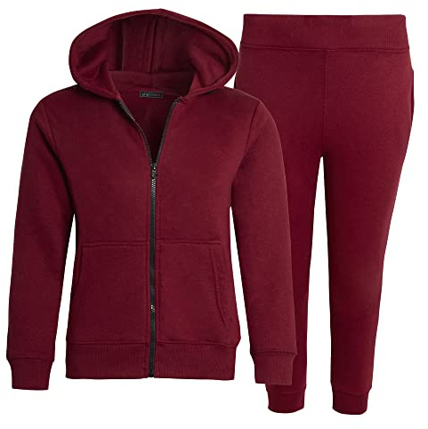 shelikes Kids Tracksuit Plain Fleece Hooded Zipped Top With Bottom Joggers Jogging Suit Outfit Set For Girls Boys Children Age 5-14 Years