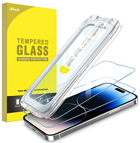 JETech Protector de Pantalla Instalación con Una Toque para iPhone 14 Pro 6,1 Pulgadas, Cristal Vidrio Templado de Cobertura Completo, Auto Alineación Herramienta Kit, HD Transparente, 2 Unidades