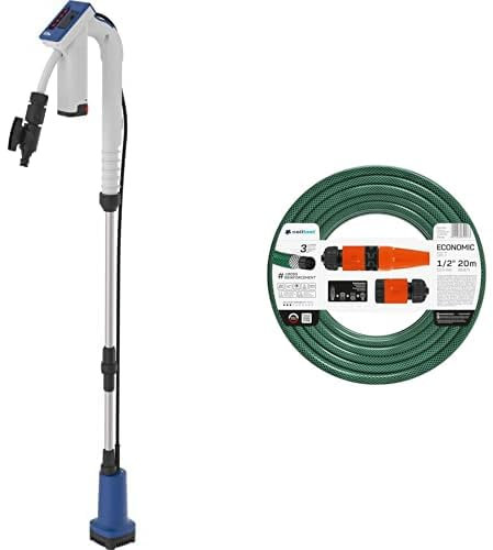 Güde Akku Regenfasspumpe RFP 12-201-04 (Fördervolumen 1500 l/h, max. Förderhöhe 11 m, Schlauchkupplung, 2 Ah Akku, Ladegerät, Teleskopverstellung) & Cellfast 10-100V Gartenschlauch, grün, 1/2-20m