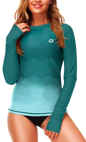 Gradient Color Rash Guard for Women Long Sleeve Surf UPF 50+ Swimming Bathing Suit Top Green M
