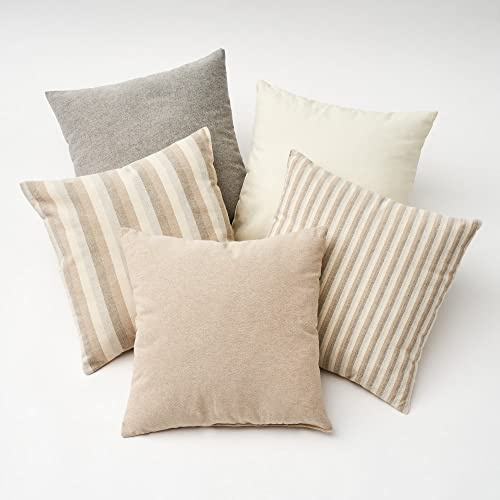 LOLAhome Set de 5 Cojines de Rayas de algodón Natural de 45x45 cm con Relleno (Beig2)