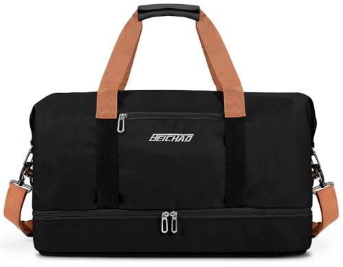 Vllcsla Bolsa Deporte Gimnasia Hombre 32.2 L, con Zapatos Compartimento y Bolsillo Mojado, Impermeable Bolsa Fin de Semana Hombre, Bolsas Lona de Viaje Deportiva, Weekend Duffel, Negro