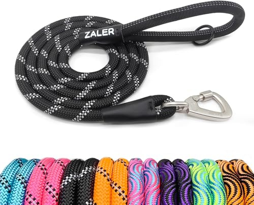 Zaler Guinzaglio per cani in corda – Guinzaglio riflettente con moschettone, resistente, per cani di taglia grande e media (1,2 m, nero)