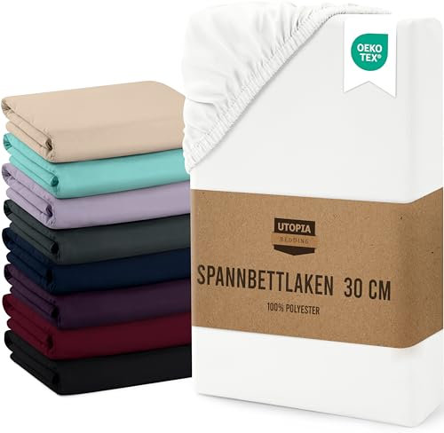 Utopia Bedding - Spannbettlaken 160x200cm Bis 30 cm - Weiß - Gebürstete Mikrofaser Spannbetttuch - Oeko Tex Standard 100
