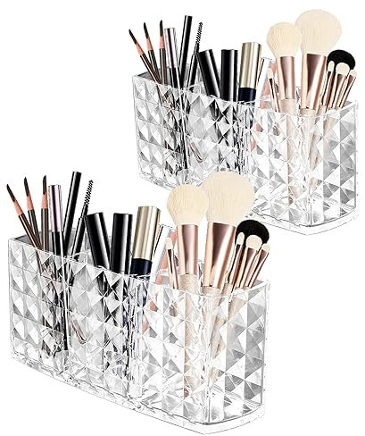 Bubuny 2PCS Organizer per Trucchi con 3 Scomparti in Acrilico Organizer Trucchi, Trasparente Organizzatore di Pennelli Scatola per Cosmetici per bagno, Camera da Letto