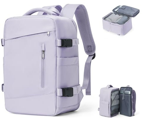 SZLX Mochila Viaje Cabina Avion 40x20x25 Mujer Ryanair Maleta de Cabina Pequeña Mochila Bolsa de Viaje Equipaje de Mano Easyjet Cabin Bag Mochila Portatil 14 Pulgadas Impermeable Hombre Gris Morado