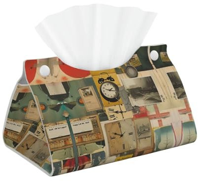 Alte Fotouhr lange Taschentuchtasche aus Kunstleder, wasserdicht, faltbare Aufbewahrung, geeignet für mehrere Szenen, Couchtisch, Esstisch, Taschentuchbox