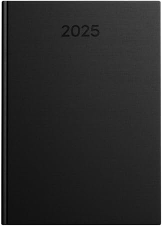 Idena 11134 - Buchkalender DIN A5 2025, 1 Tag auf 1 Seite, Sa/So auf 1 Seite, Terminplaner mit wattiertem Hardcover-Einband in Schwarz und Leseband
