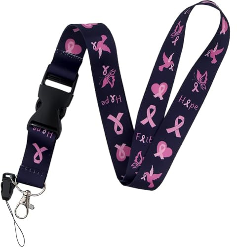 Lpitoy Sensibilisation Au Cancer du Sein Rubans Roses Lanière Porte-clés Porte-clés De Téléphone Porte-Badge D'identification Corde De Cou Lanière Porte-clés Porte-Badge D'identification