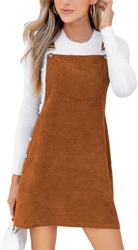 CUPSHE Gonna da Donna in Corduroy con Bretelle Senza Maniche Autunno, Scollo Quadrato, Bottoni, Vestito Casual con Tasche, Mini Abito, marrone, S