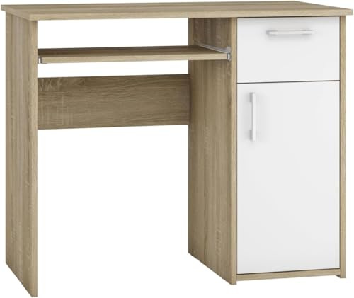 Shefa Home-Office-Schreibtisch Computertisch Line 90x50x75 cm Sonoma Eiche Weiß