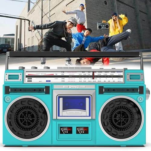 Boombox con Reproductor de CD Retro, Boombox de Casete portátil con Conector para Auriculares y Altavoz Grande, Radio AM/FM/SW1/SW2, Compatible con Entrada SD/USB, grabadora de Casete C
