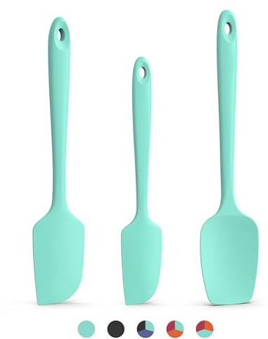 Doosu Juego de 3 espátulas de silicona: Espátula plana de goma para hornear resistente al calor de 315 °C de grado alimenticio libre de BPA utensilios de cocina espátula para mezclar raspar (Aqua Sky)