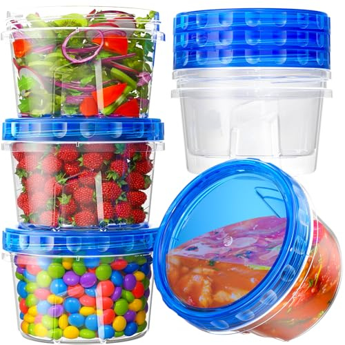 BiuLeon 6 Pack-17oz Freezer Storage Containers, Plastic Food Storage Containers with Twist Top Lids, BPA Free and Reusable Soup Containers with Lid, Microwave and Dishwasher Safe