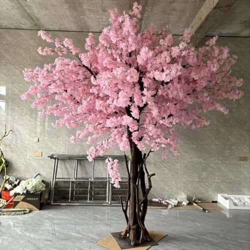 Arbre artificiel en fleurs de cerisier rose - Grand arbre en soie de pêcher fait main rose clair pour intérieur, extérieur, maison, bureau, fête, mariage