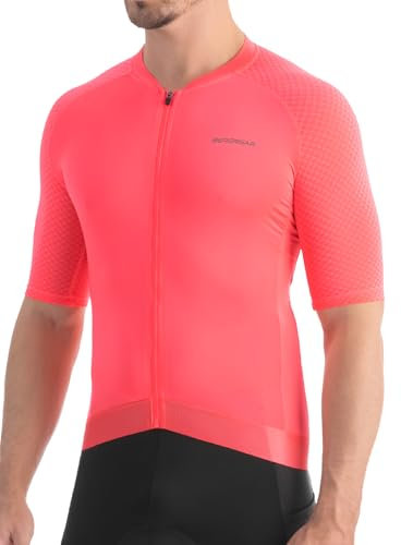 BERGRISAR Men's Cycling Jersey Tops Short Sleeve Ultra-Light Road Bike Jersey with 3+1 Pockets, Pink Small