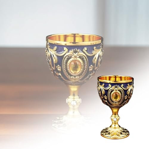 Termo Agua Fria Cáliz rojo dorado, copa de vino retro delicada, copa medieval de aleación, copa medieval, copas para beber, fiesta, hogar (C, One Size)