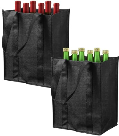 XdealCozyxc 2PCS Wine Bottle Carrier 6 Bottles, Black Reusable Felt Gift Bags, 31 X 25 X 18cm Champagne Storage Bag