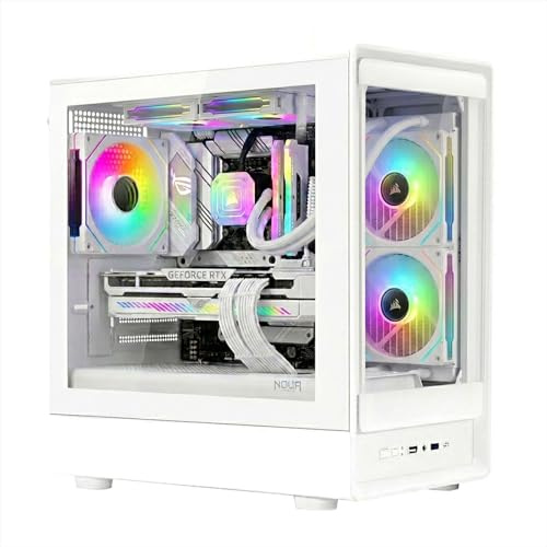Noua Nexus PH100, Case Gaming MicroATX Kompakt, ARGB-PWM-fläkt, Dubbelfönster härdat glas, Micro Tower med USB 3.0 och TYPE-C, Vit