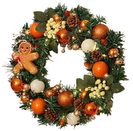 Coronas De Navidad para Puerta Principal | Guirnalda Navideña Rústica De 40 Cm con Luces para Casa - Decoración Navideña Rustica para Puerta Chimenea Interior Exterior Cafetería Iglesia